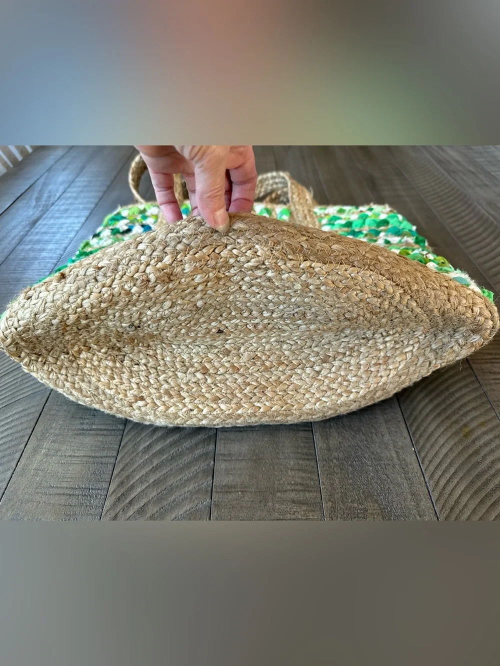 Natural and Handmade Jute Green Beige Shoulder Handbag - Tote Bag (NWT)